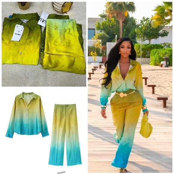 Zara Set 2 Pc satin effect wide leg pants and Top NWT Size XS - Picture 2 of 15